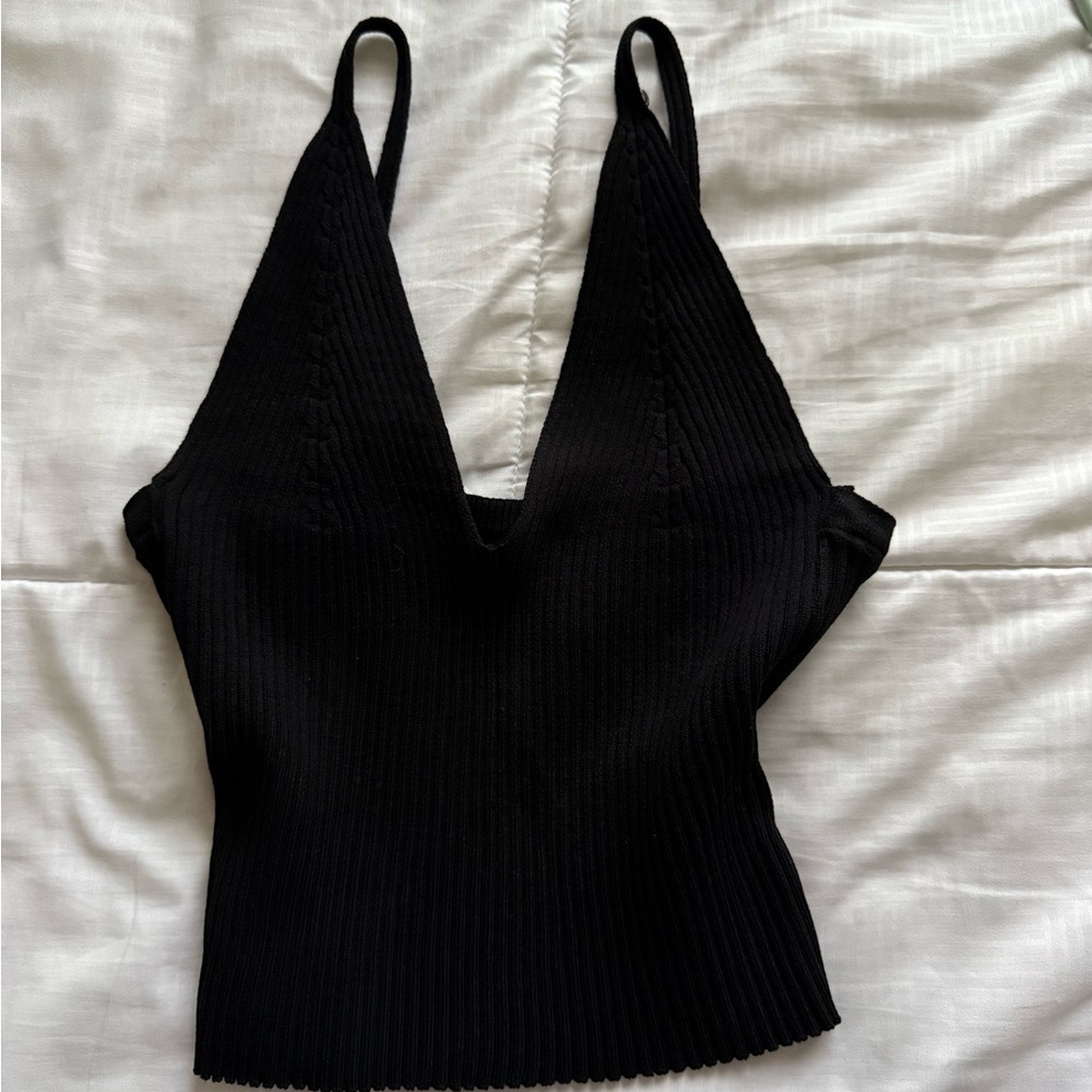 SHEIN Black Ribbed Knit Tank Top